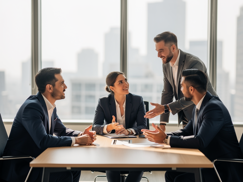 professional team discussing management strategies