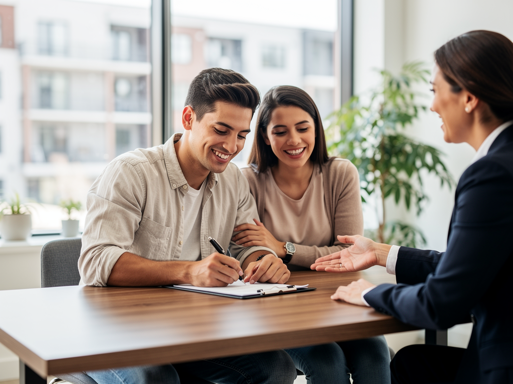 happy couple signing lease
